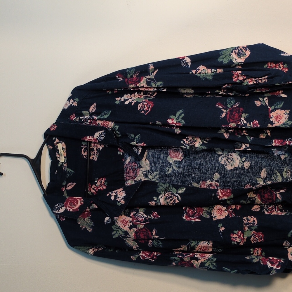 Maurices Navy Blue Pink Floral pattern jacket 3/4 sleeve Size 3X - Picture 2 of 8